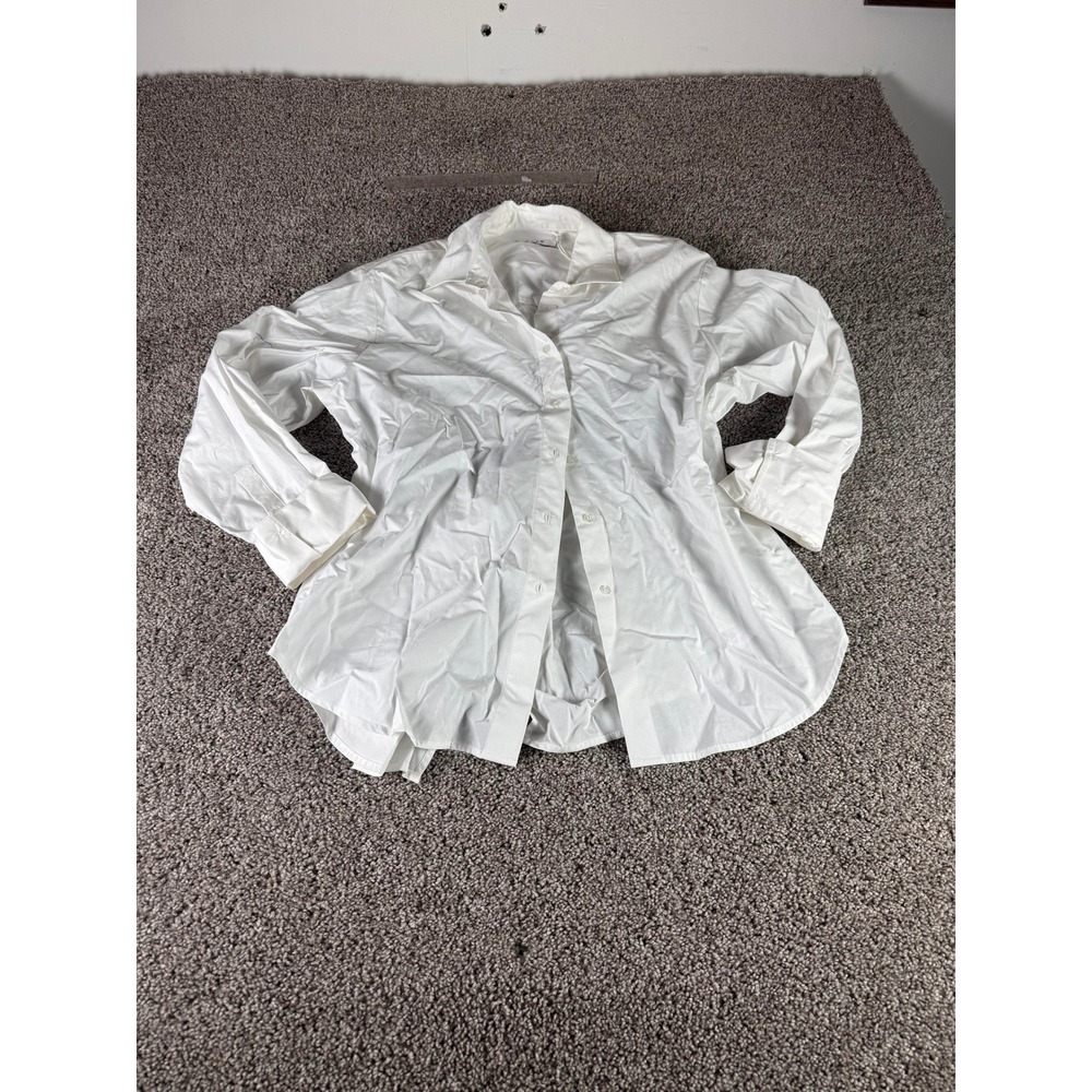 NA-KD Button Up Shirt Women's White Cotton Back Tie Cutout Long Sleeve - 36